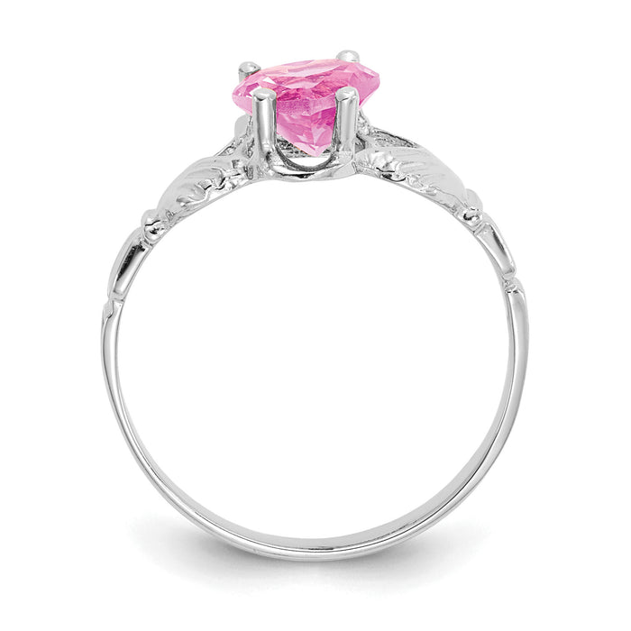14k White Gold October CZ Birthstone Claddagh Ring-R508