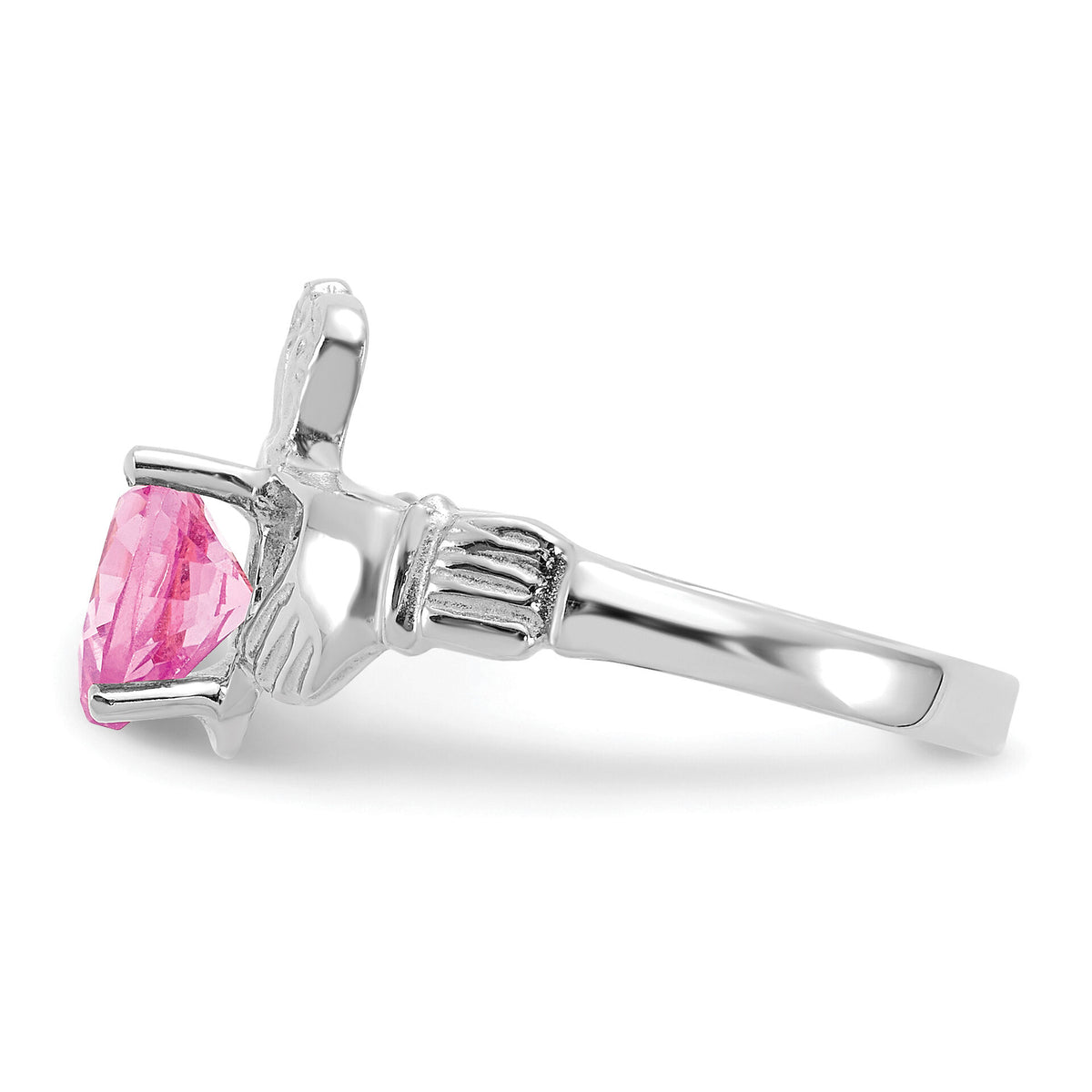 14k White Gold October CZ Birthstone Claddagh Ring-R508