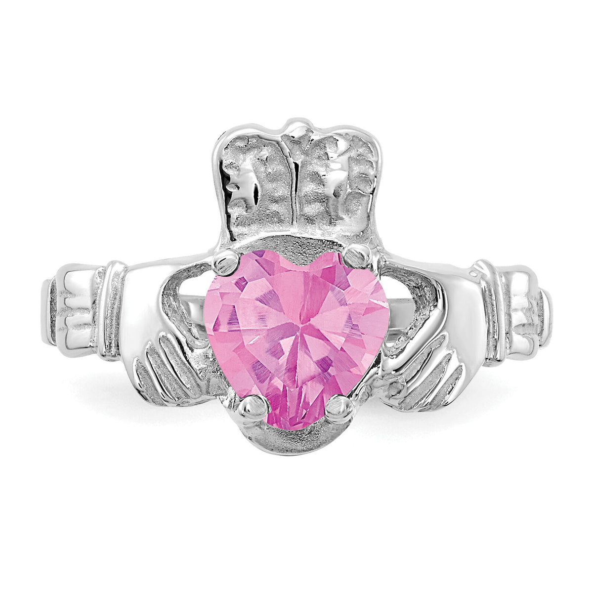 14k White Gold October CZ Birthstone Claddagh Ring-R508