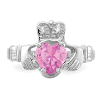 14k White Gold October CZ Birthstone Claddagh Ring-R508