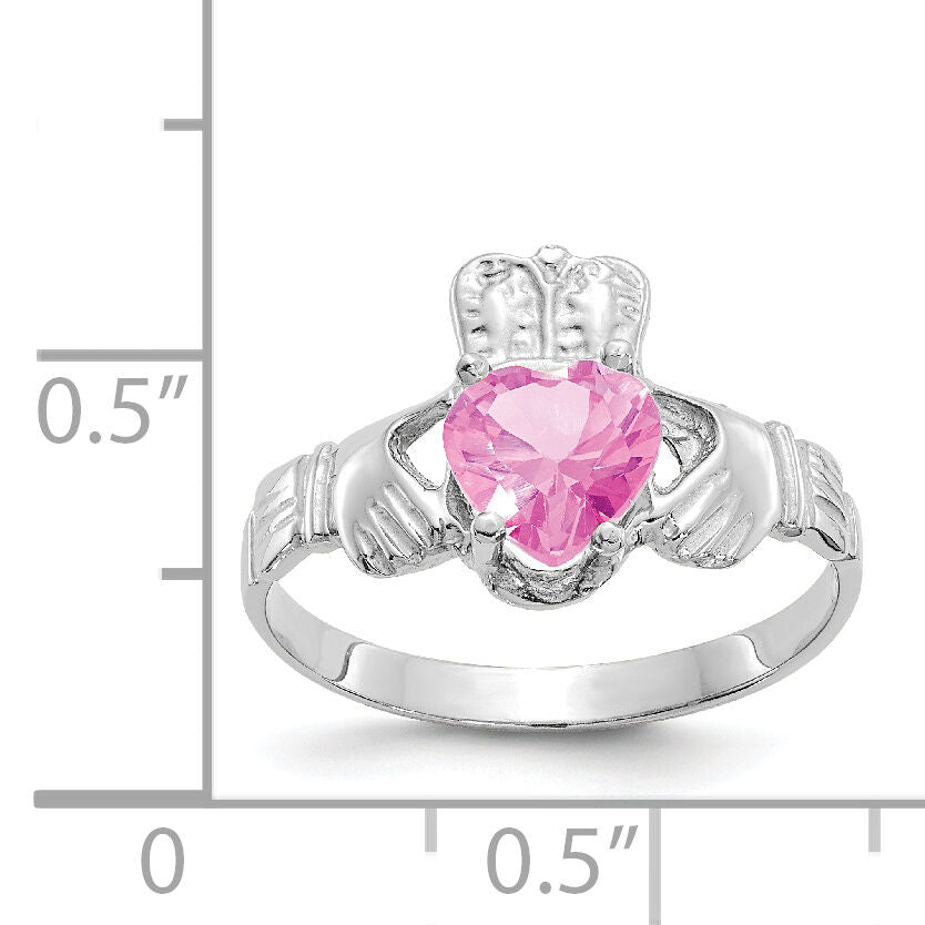 14k White Gold October CZ Birthstone Claddagh Ring-R508