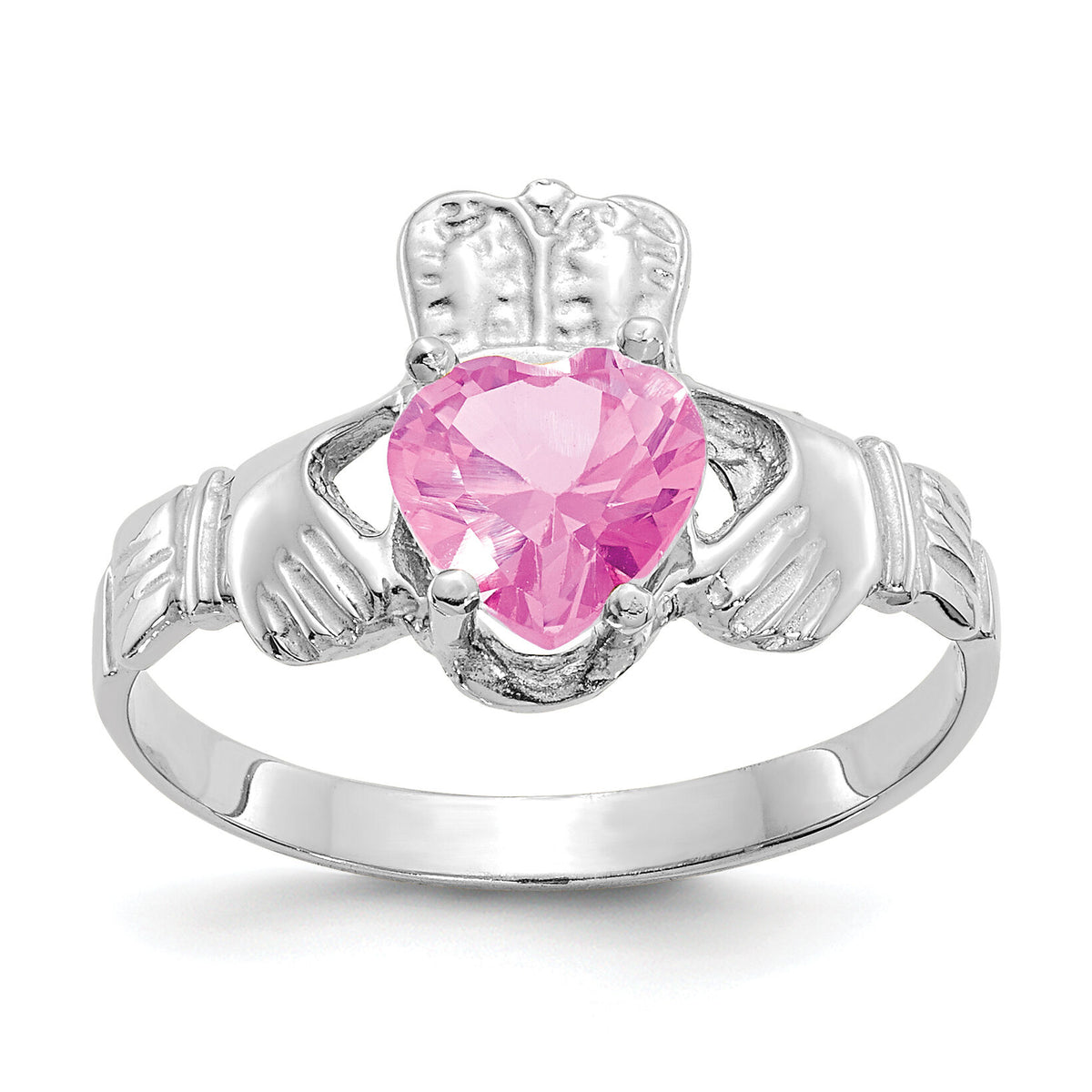 14k White Gold October CZ Birthstone Claddagh Ring-R508