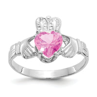 14k White Gold October CZ Birthstone Claddagh Ring-R508