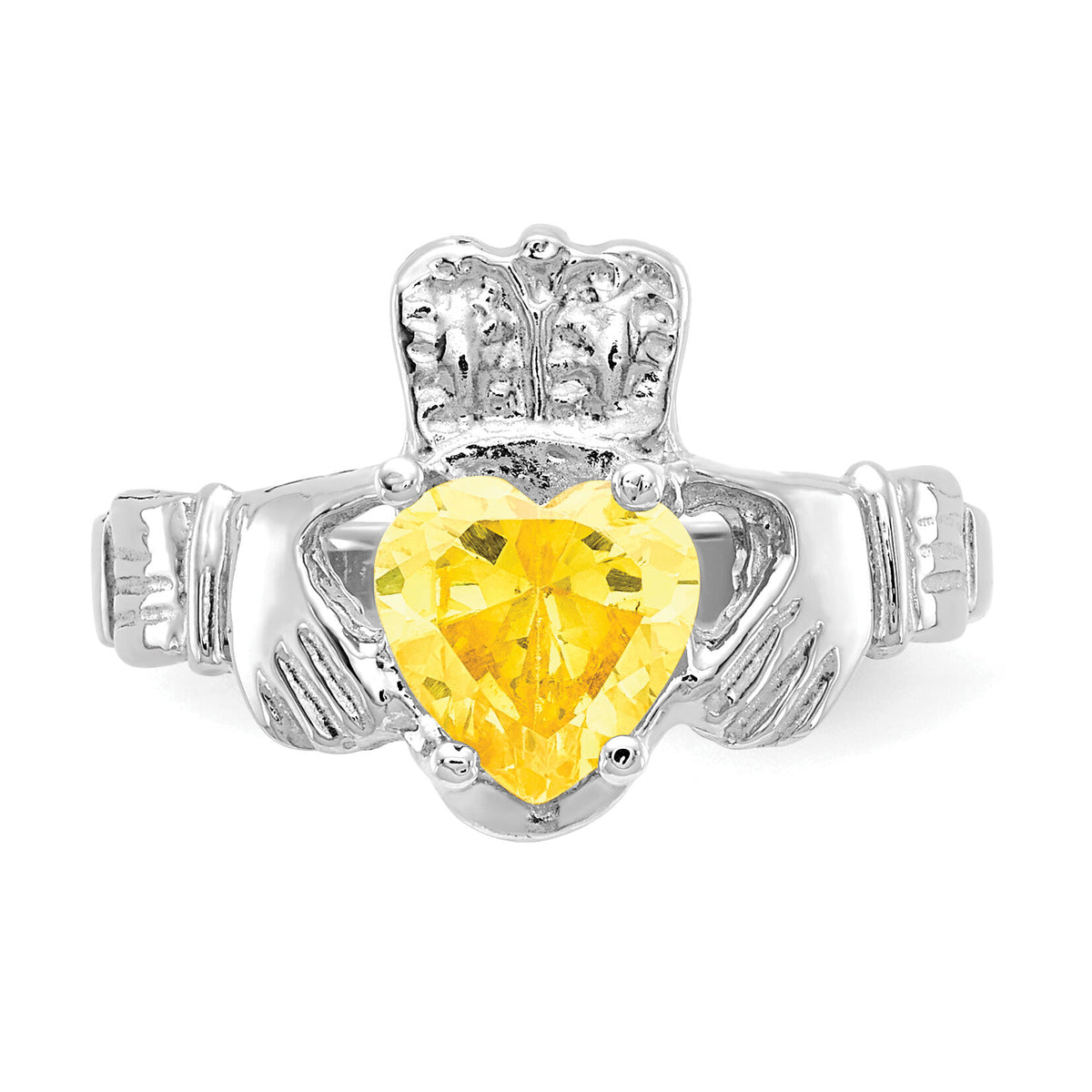 14k White Gold November CZ Birthstone Claddagh Ring-R509