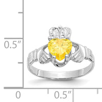 14k White Gold November CZ Birthstone Claddagh Ring-R509