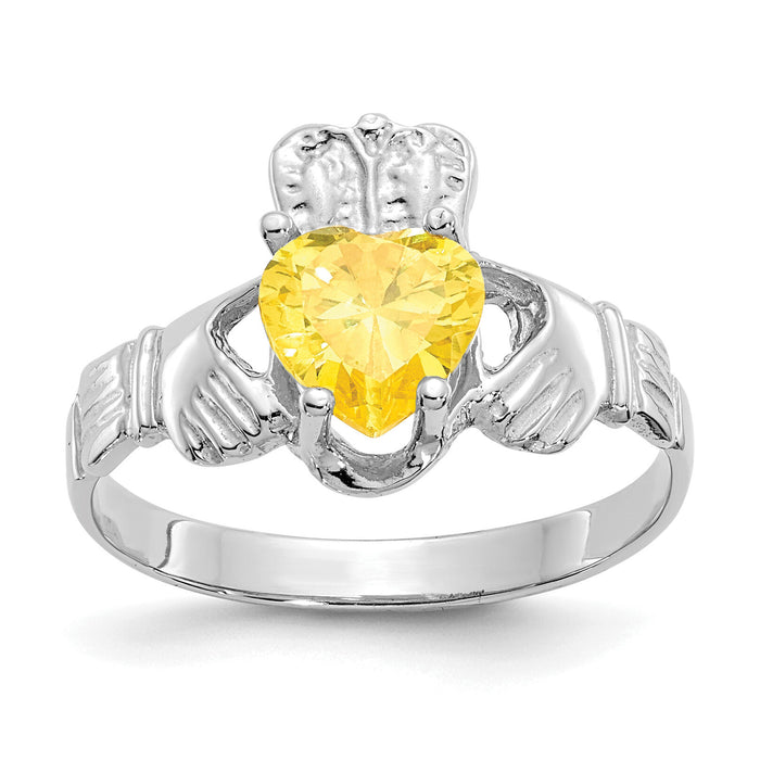 14k White Gold November CZ Birthstone Claddagh Ring-R509