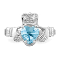 14k White Gold December CZ Birthstone Claddagh Ring-R510