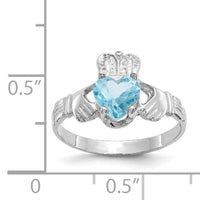 14k White Gold December CZ Birthstone Claddagh Ring-R510