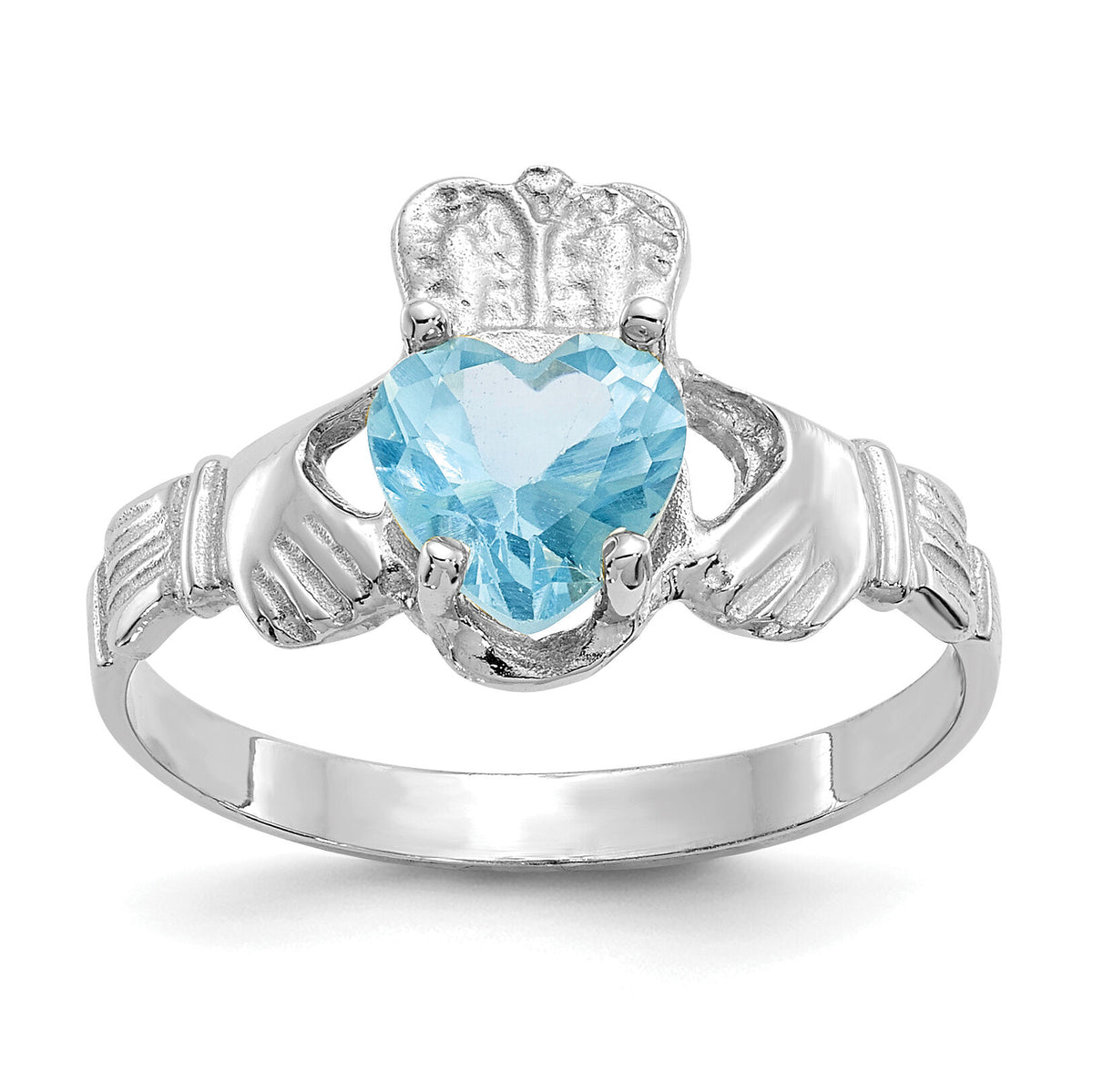 14k White Gold December CZ Birthstone Claddagh Ring-R510