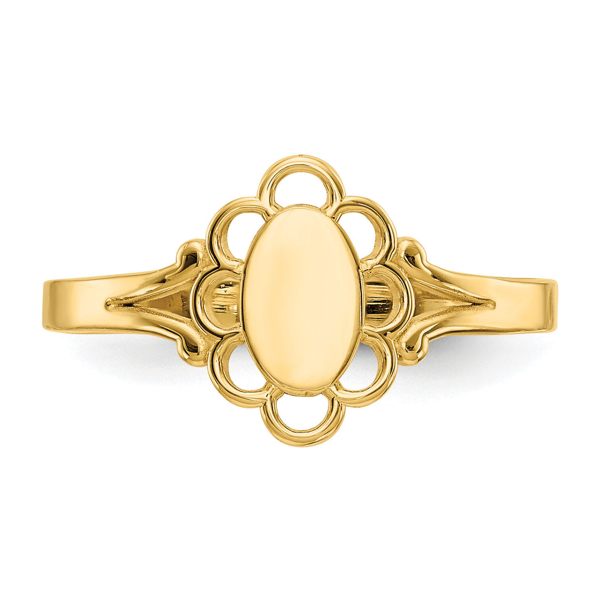 14K Filigree Oval Polished Center Baby Signet Ring-R519
