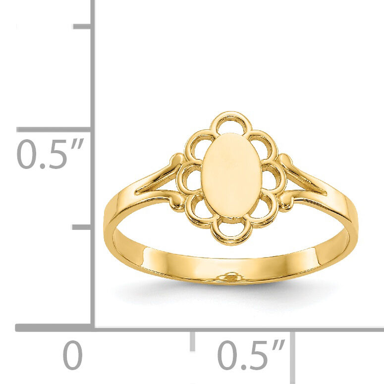14K Filigree Oval Polished Center Baby Signet Ring-R519