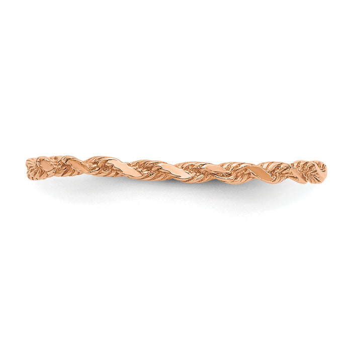 14K Rose Gold Diamond-cut Textured Rope Band Ring-R543R