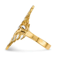 14k w/ White Rhodium Diamond-cut Leaves Ring-R574