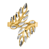 14k w/ White Rhodium Diamond-cut Leaves Ring-R574