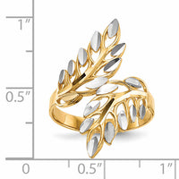 14k w/ White Rhodium Diamond-cut Leaves Ring-R574