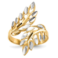 14k w/ White Rhodium Diamond-cut Leaves Ring-R574