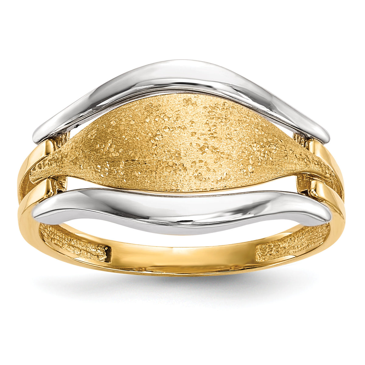 14k Two-tone Polished & Textured Ring-R575