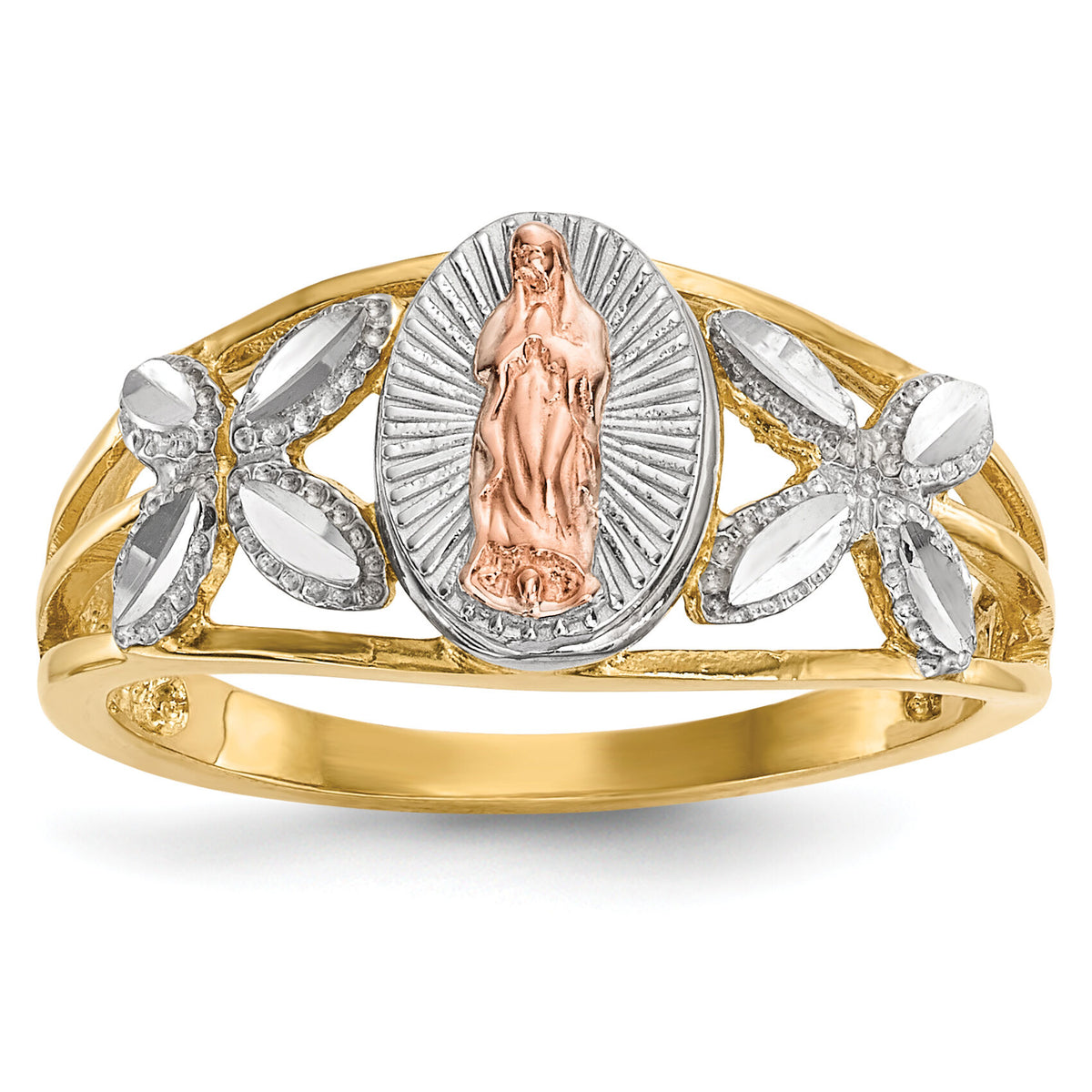 14k Two-tone w/White Rhodium Polished Our Lady of Guadalupe Ring-R577