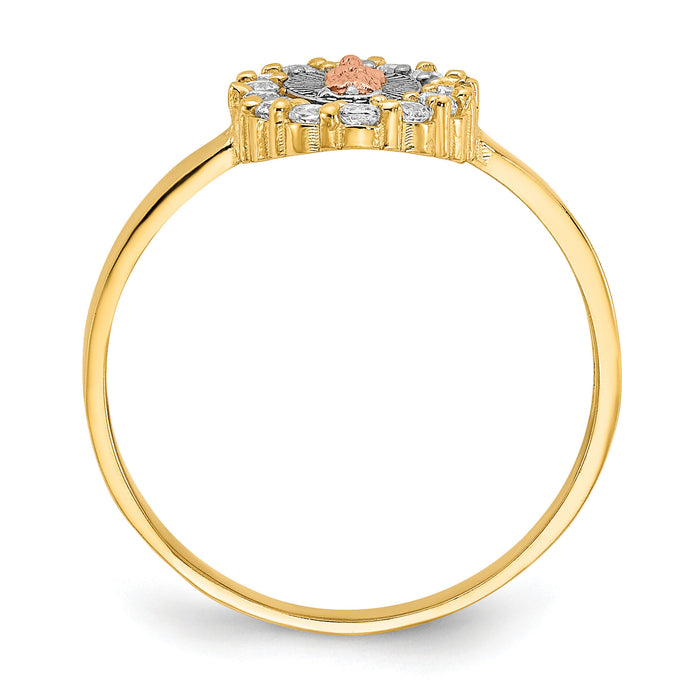 14k Two-tone w/White Rhodium CZ Lady of Guadalupe Ring-R579