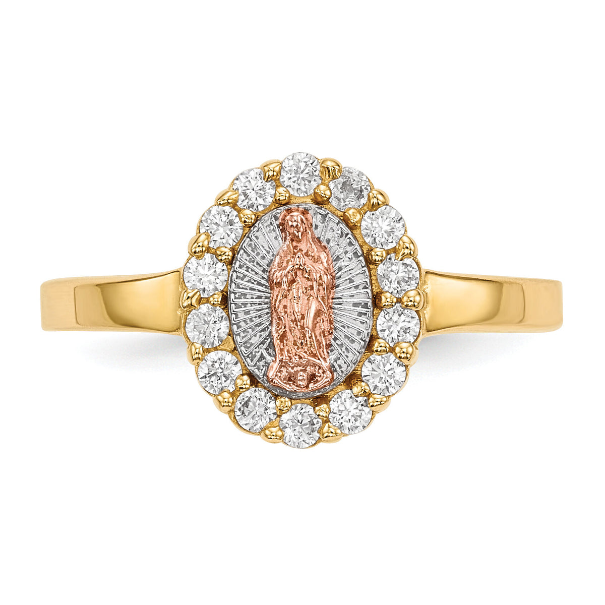 14k Two-tone w/White Rhodium CZ Lady of Guadalupe Ring-R579