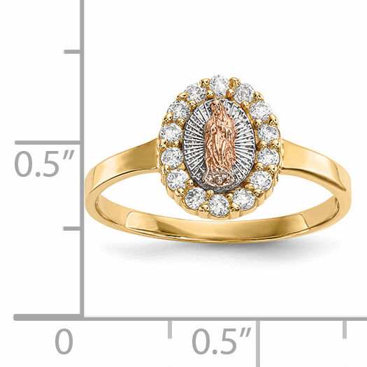 14k Two-tone w/White Rhodium CZ Lady of Guadalupe Ring-R579