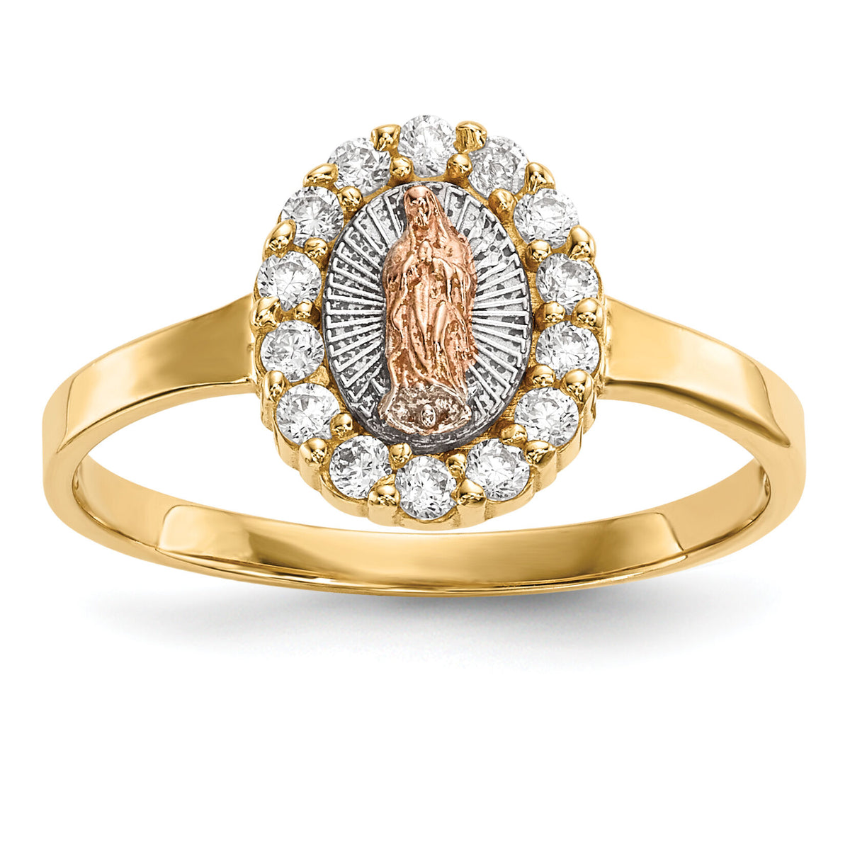 14k Two-tone w/White Rhodium CZ Lady of Guadalupe Ring-R579