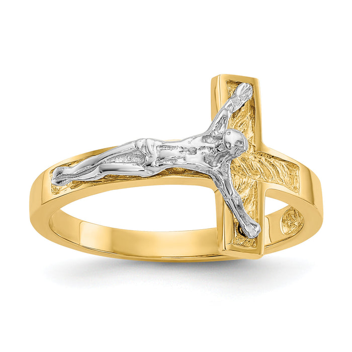 14k Two-tone Polished Crucifix Ring-R581