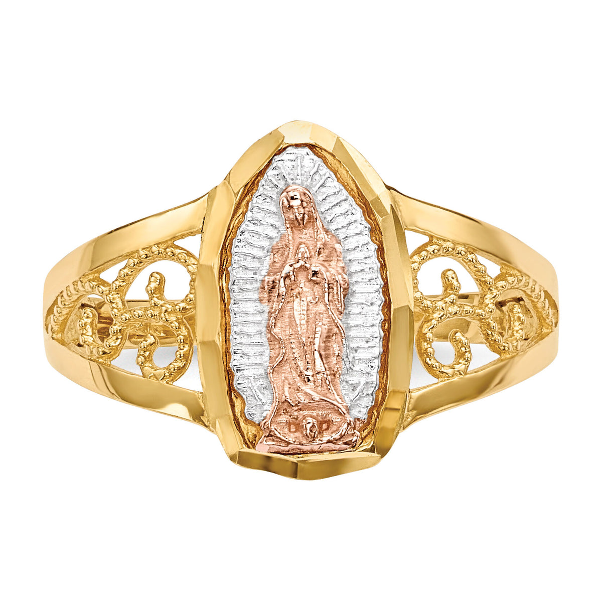 14k Two-tone w/White Rhodium Lady of Guadalupe Ring-R586