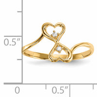 14k CZ Double Heart Ring-R590