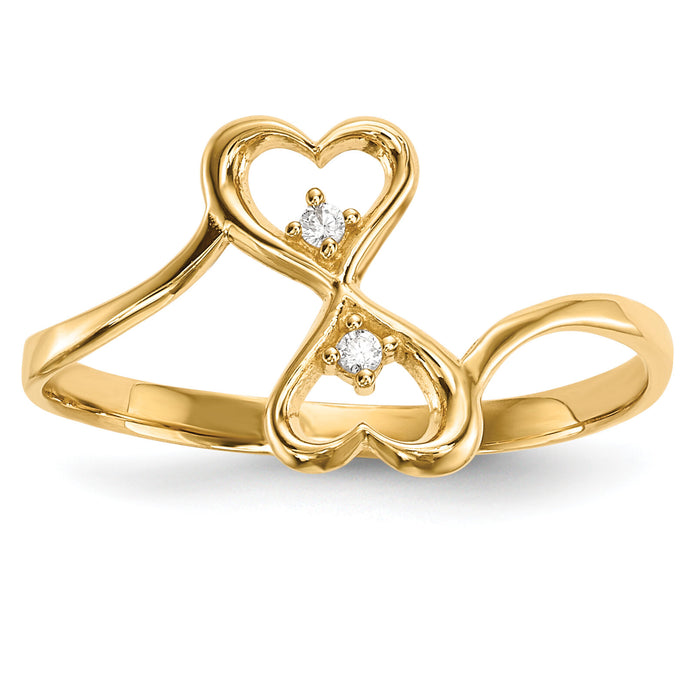 14k CZ Double Heart Ring-R590