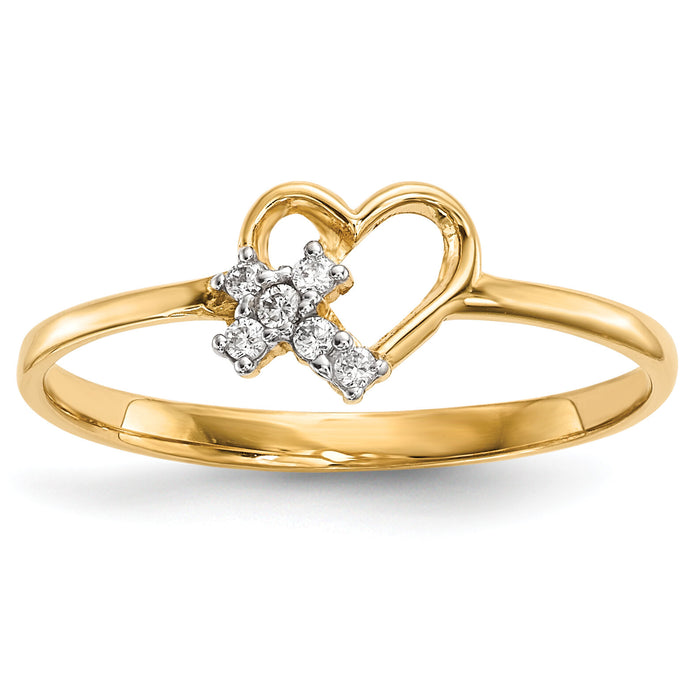 14k Heart w/CZ Cross Ring-R593