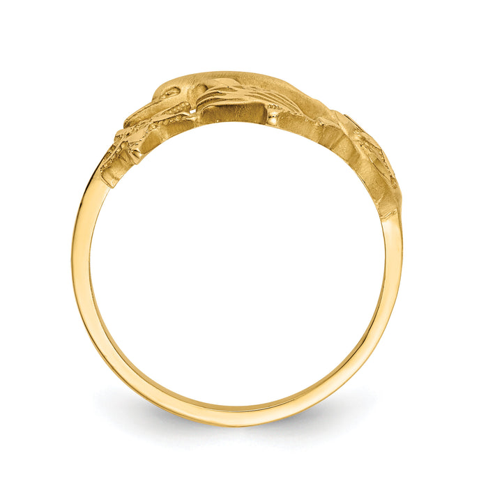 14k Polished and Satin Diamond-cut Dolphin Starfish Shell Sand Dollar Ring-R597