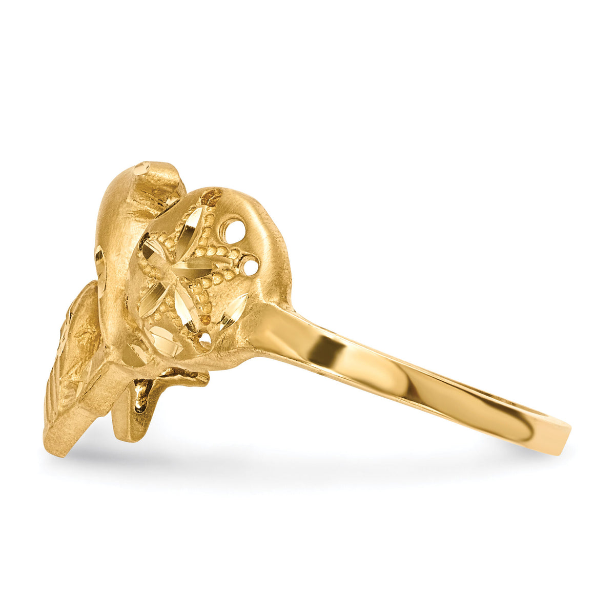 14k Polished and Satin Diamond-cut Dolphin Starfish Shell Sand Dollar Ring-R597