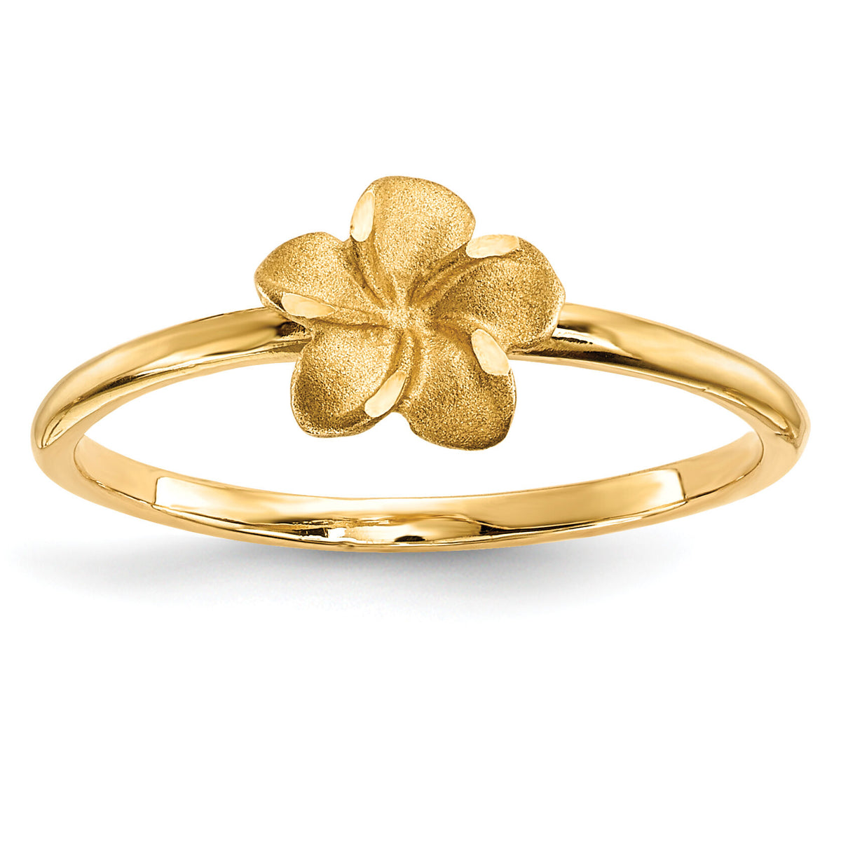 14k Satin & Diamond-cut Plumeria Ring-R630