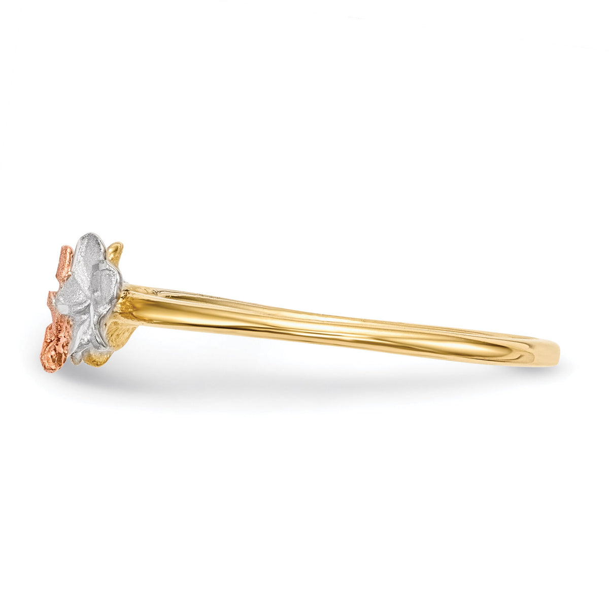 14k Two-tone w/White Rhodium Polished and Satin 3 Flower Ring-R631