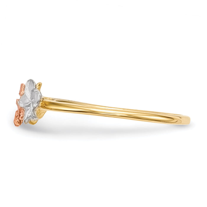 14k Two-tone w/White Rhodium Polished and Satin 3 Flower Ring-R631