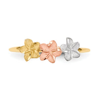 14k Two-tone w/White Rhodium Polished and Satin 3 Flower Ring-R631