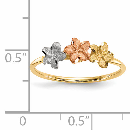 14k Two-tone w/White Rhodium Polished and Satin 3 Flower Ring-R631
