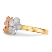 14k Two-tone w/White Rhodium Satin D/C 3-Plumerias Ring-R633
