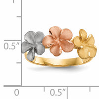 14k Two-tone w/White Rhodium Satin D/C 3-Plumerias Ring-R633