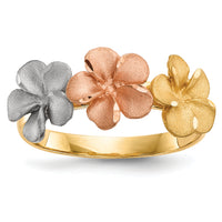 14k Two-tone w/White Rhodium Satin D/C 3-Plumerias Ring-R633