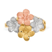14k Two-tone w/White Rhodium Polished & Satin D/C 4-Plumeria Ring-R637