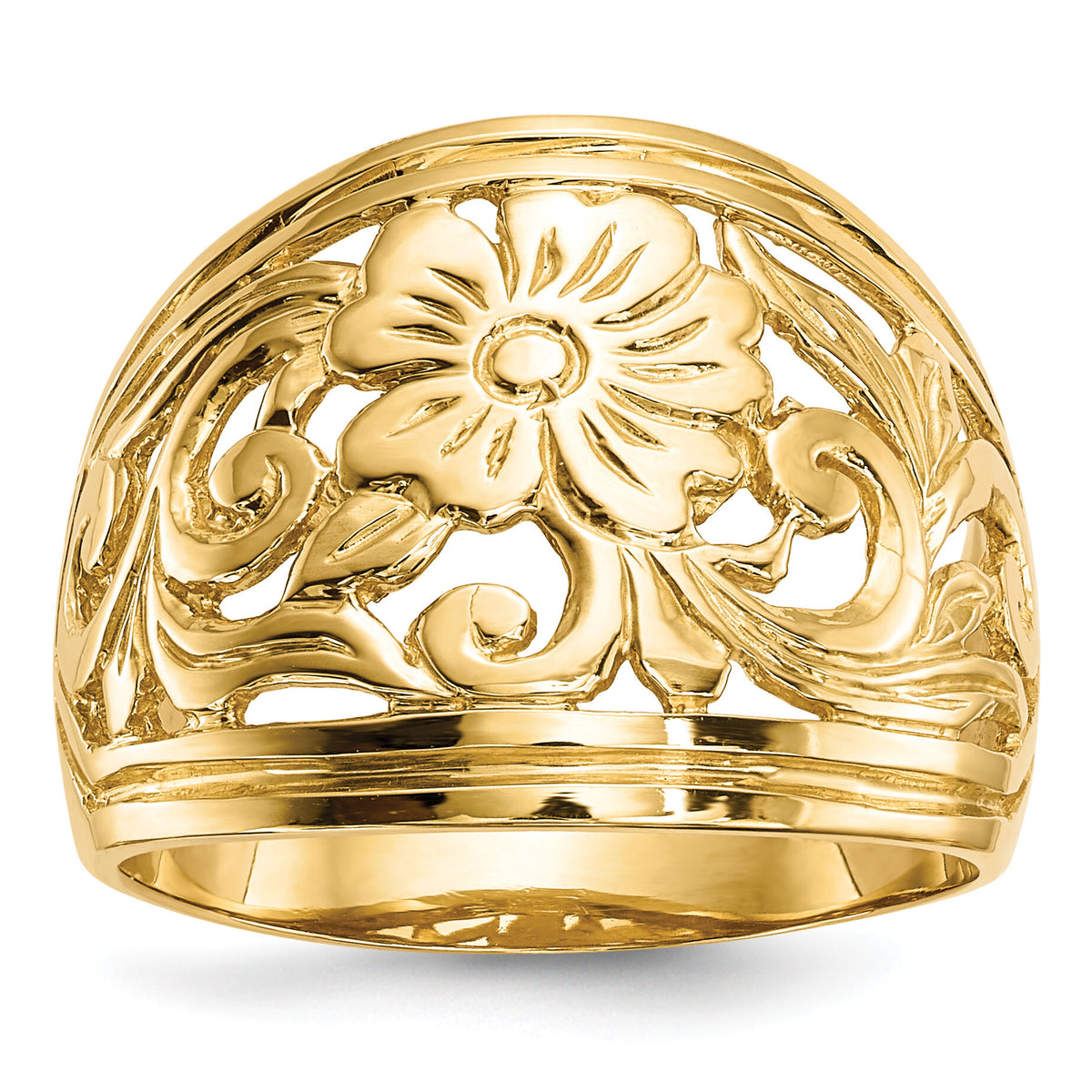14k Polished Floral Ring-R638