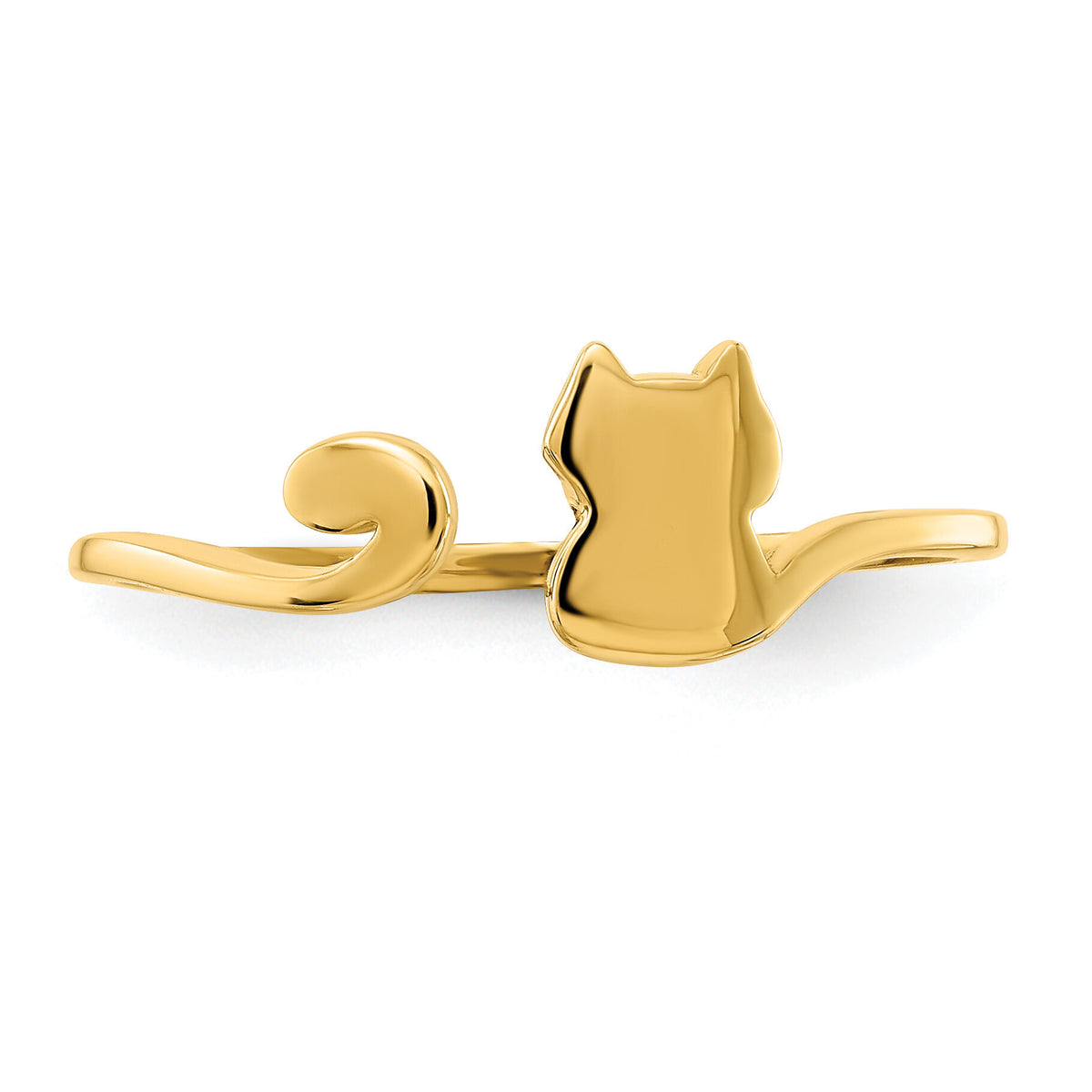 14k Gold Polished Cat Adjustable Cuff Ring-R639