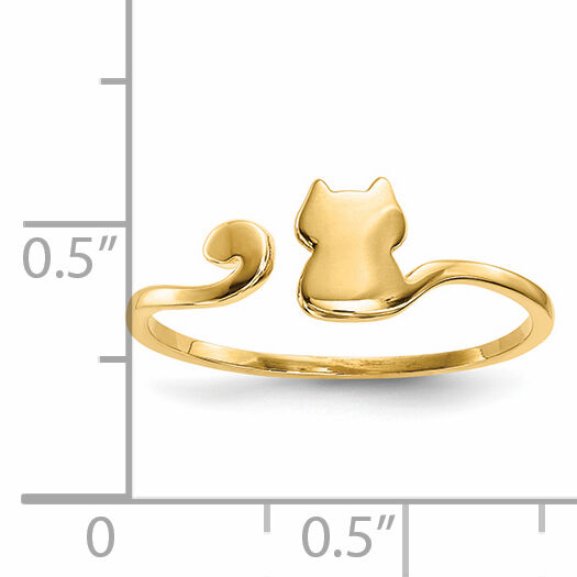 14k Gold Polished Cat Adjustable Cuff Ring-R639