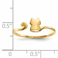 14k Gold Polished Cat Adjustable Cuff Ring-R639