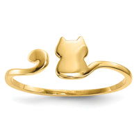 14k Gold Polished Cat Adjustable Cuff Ring-R639