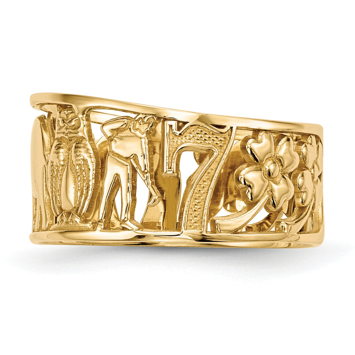14k Lucky Symbols Cut Out 9mm Band-R646