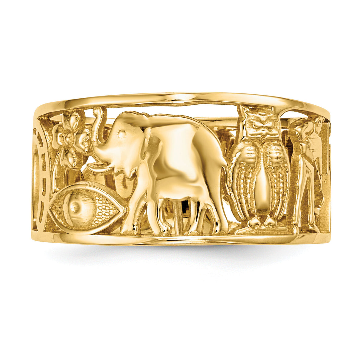 14k Lucky Symbols Cut Out 9mm Band-R646