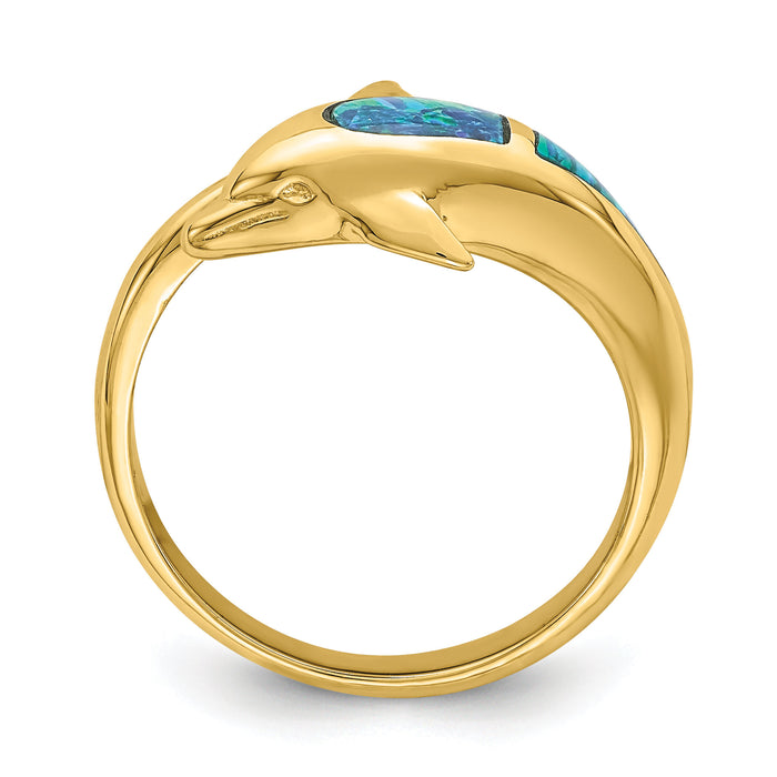14K Lab Created Opal Dolphin Ring-R656